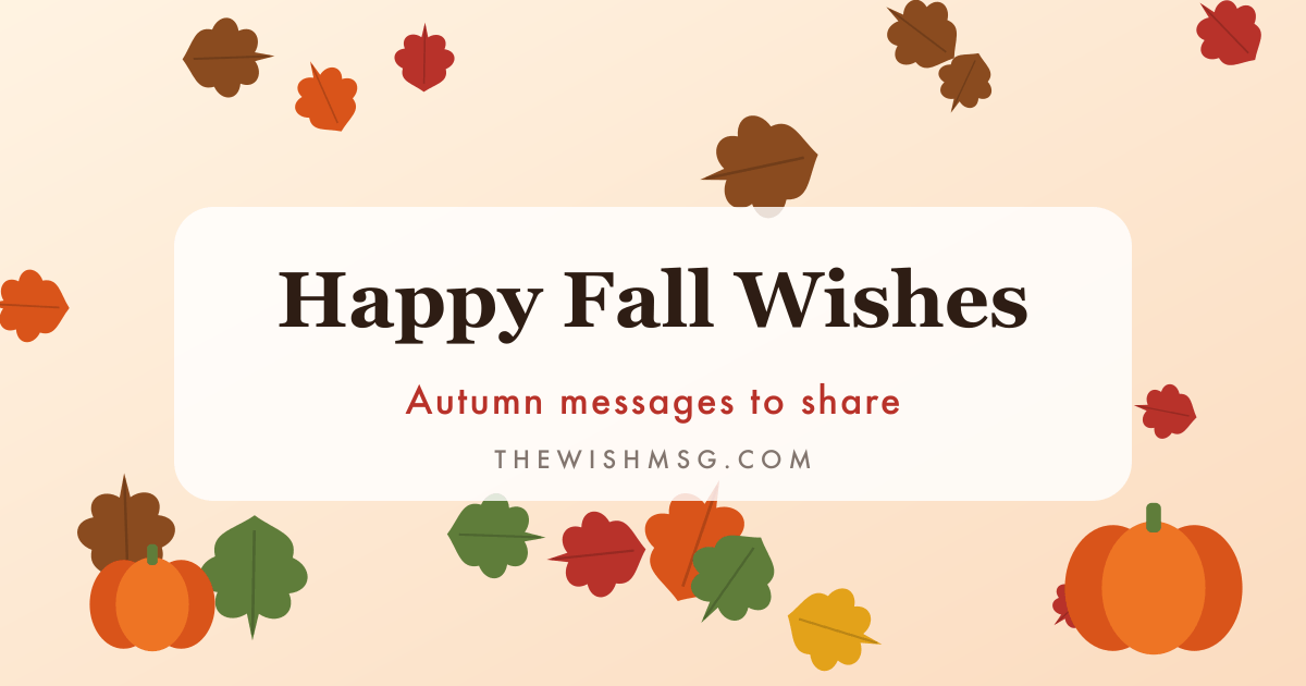 Happy fall wishes with autumn leaves and pumpkins